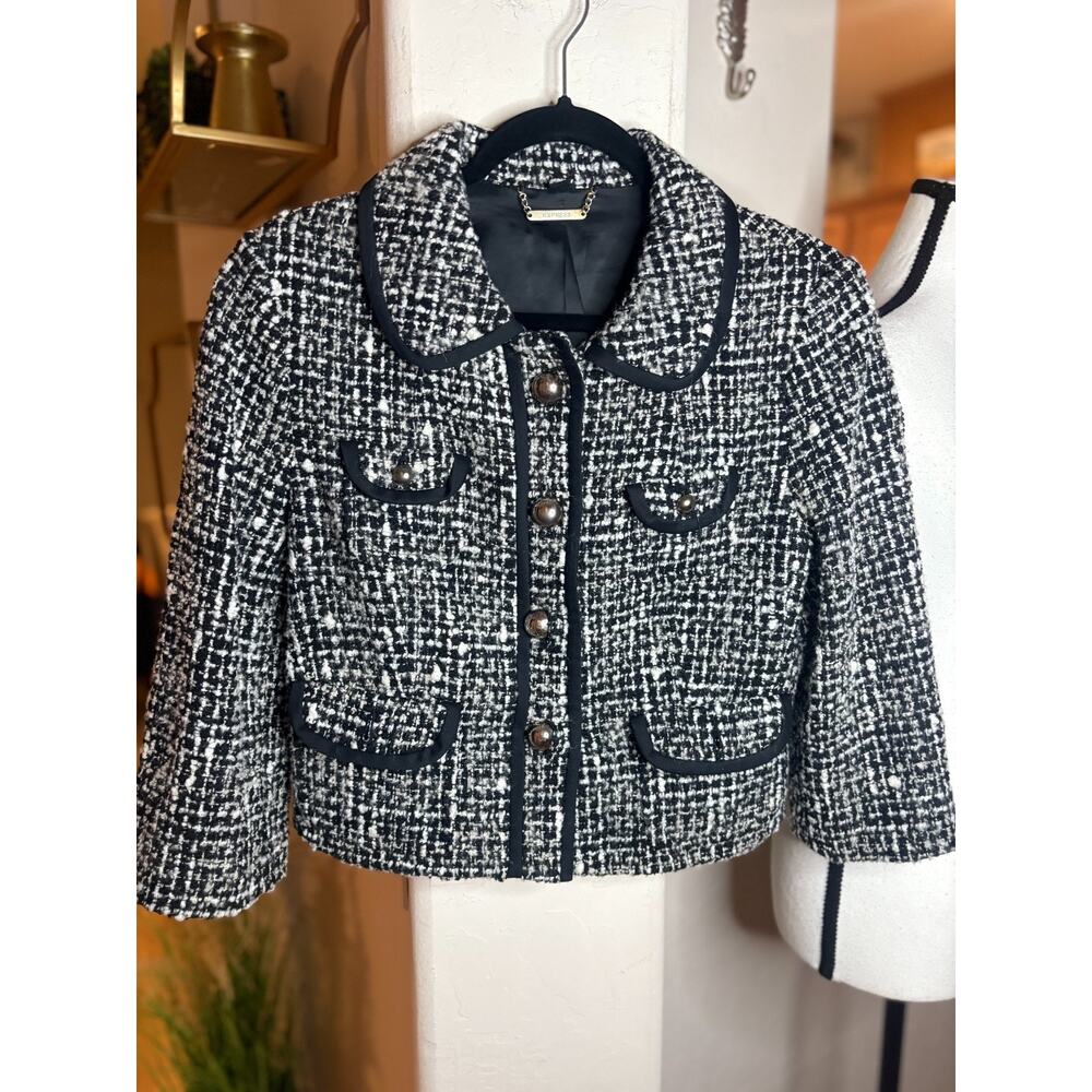 Womens Express Blazer US Size 8 Tweed Black White Long Sleeve Collared